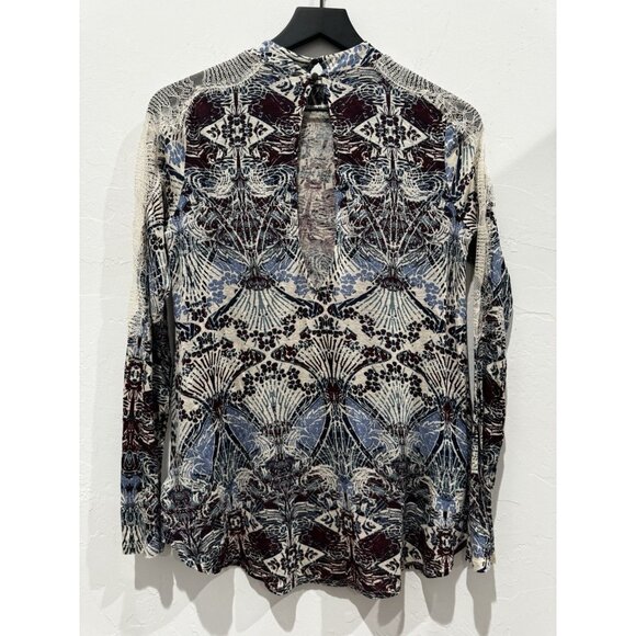 Free People Blouse Layered Open Front Linen Blend Lace Trim Size XS - Picture 8 of 10